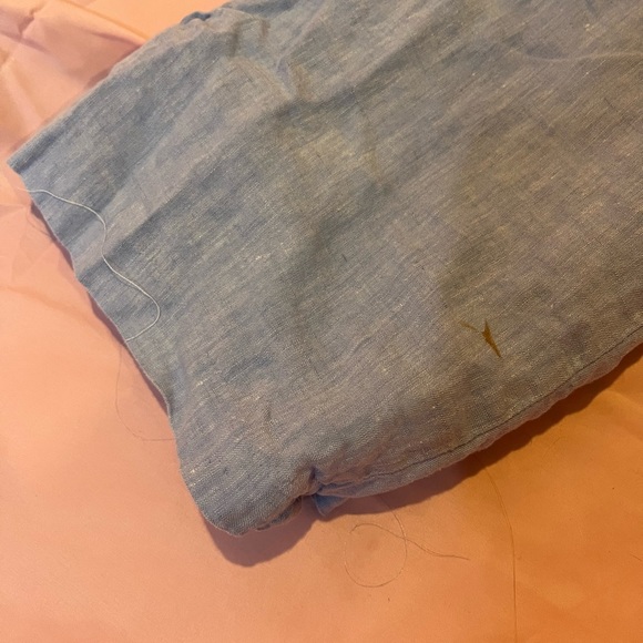 Blue denim colored linen like dress with pockets - Picture 4 of 11